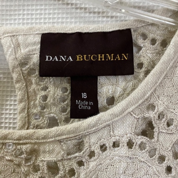 DANA BUCHMAN Cream Linen Crochet Sleeveless Shift Dress Boho Coastal S/M - Picture 6 of 12